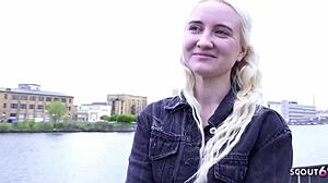 German scout picks up skinny blonde teen for casting fuck in Berlin
