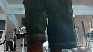 The 21-year-old athlete works out in the gym.