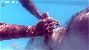 Holiday threesome in the pool with big cocks and wet pussies.