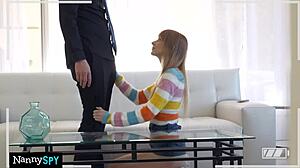 clumsy slut pays with tight cunt for vase