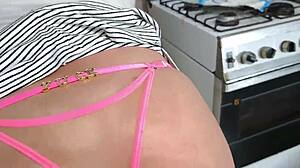 My wife's friend was washing dishes in a skirt, I got horny and fucked her hard