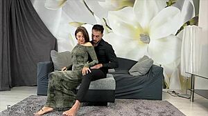 Emotional oiled fuck on couch.