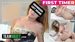 Tight little 18+ blonde finally let me cover her perfect natural tits with cum ~ guess the model