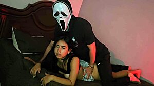 Neighbor Ghostface pounds my ass on Halloween while boyfriend ignores it.