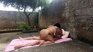Chubby married woman fucked in backyard.