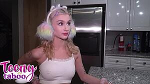 Eighteen 18+ Emma Rosie Shares Bed Time With Stepdad Before Cum in Her Pussy.