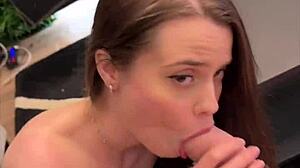 pov deep penetration in the kitchen with petite brunette couple