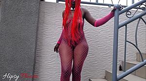 Ass licking leads to outdoor dick riding on stairs