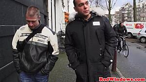 Amsterdam prostitute gets cumshowered in intriguing lingerie.