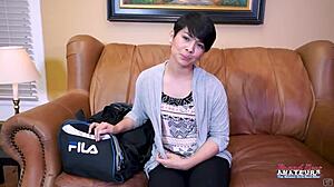 Skinny Brunette Hottie Jae Scott Rides Cock