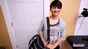 Skinny Brunette Hottie Jae Scott Rides Cock