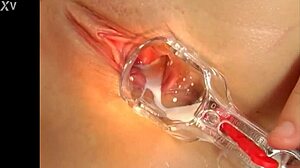 This euro babe is all natural, blonde and sexy. She masturbates solo with milk squirt and speculum.