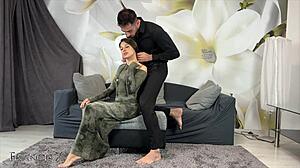 Emotional oiled fuck on couch.