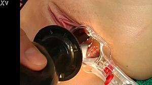 This euro babe is all natural, blonde and sexy. She masturbates solo with milk squirt and speculum.