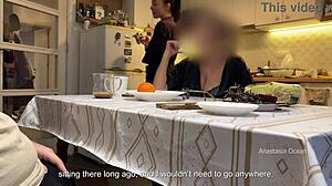 Husband jerks under table while stepmom and I watch in kitchen