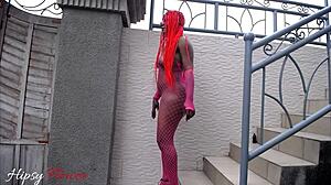 Ass licking leads to outdoor dick riding on stairs