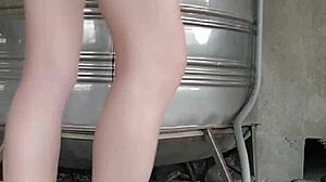 shemale ting xuan pees outdoors then anal fucks and masturbates