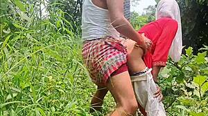 Girlfriend's wild forest fuck hides in nature's embrace.