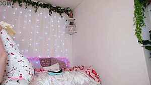 blonde tries on sexy outfits, teasing with striptease