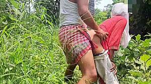 Girlfriend's wild forest fuck hides in nature's embrace.