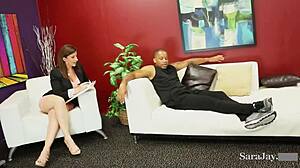 sexy cougar sara jay rides a rock hard cock and gets cum on her 😏