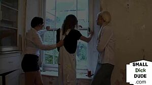 Femdom 3some cfnm babes jerk cock in their slutty hands