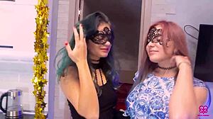 Two gorgeous girls swallow dick together in homemade pov