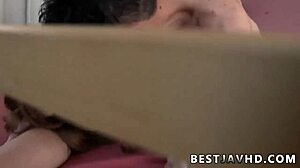 asian girl receives cream pie from japanese man