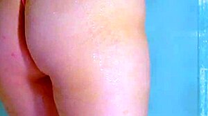 College girls shower time wet pink thong reveal