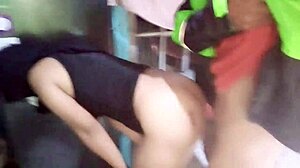 Caught masturbating by food delivery rider in sexy costume