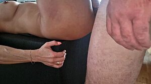 The naked MILF is getting fucked on the floor by her big cock lover