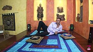 Brunette in heels and a guy with a big cock fuck in all positions