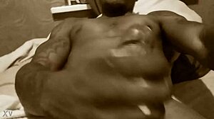 Big black monster cock shooting massive cumshots in detailed solo action