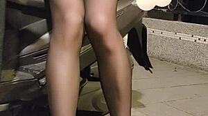 Shemale ting xuan office lady suit outdoor play with love egg... oh man, it's so hot!