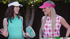 During a pickleball game, the step family engages in a taboo foursome sex session