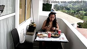 Invited to hot fucking lunch with agarabas and olpr in outdoor voyeur scene