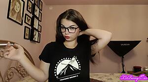 Hot Brunette Romanian Smoking Wearing Glasses In BDSM Domination