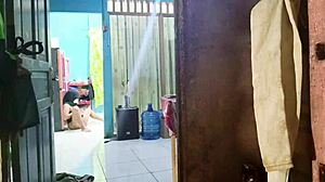 Caught masturbating by food delivery rider in sexy costume