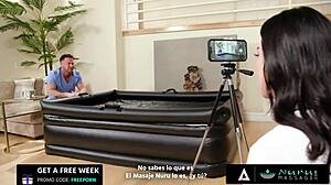 sexy masseuse gal ritchie says 'get ready for a hot facial after we fuck, coworker' with spanish subtitles