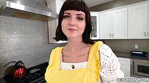 Stepmom Jane Dove bends over in lingerie for stepson Alex Jett's cock sucking and riding