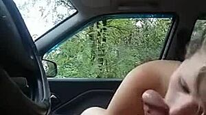 Russian girl gives public sex in the car for the second time