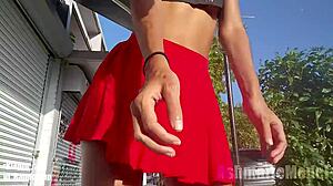 Hairy Pussy and Legs Flashed in Public Upskirt Tease