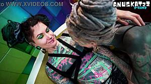 Inexperienced tattooed hippie babe gets her first anal lesson from a kinky alt pornstar