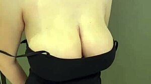 my slender stepmother shows her milky tits and licks her nipples