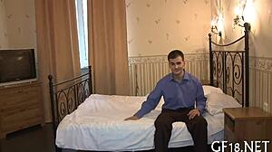 This naughty petite teen chick spreads her lengthy legs for ball licking, blowjob, and hardcore fucking. 😈