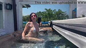 Italian stepmom Artemisia Love teases big tits in Florida jacuzzi shaved pussy outdoor