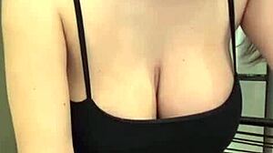 my slender stepmother shows her milky tits and licks her nipples