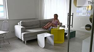 Horny Blondie Browsing Through Fashion Magazines