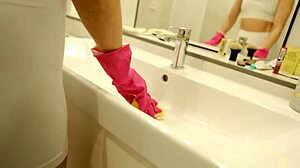 Cleaning lady in your bathroom!