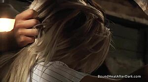 Brunette Slave Moans Under Busty Blondes Strapon